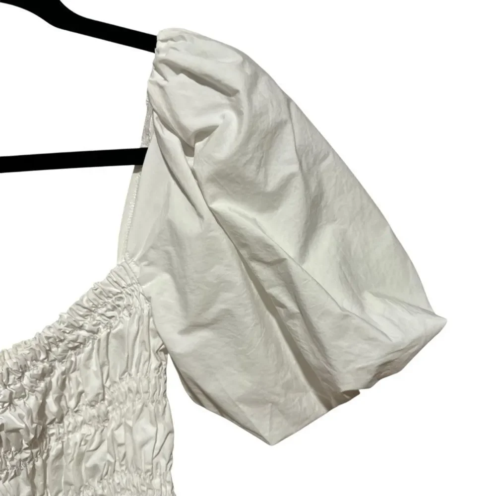 Revolve ASTR The Label Savina Cotton White Puff Sleeve Peplum Top